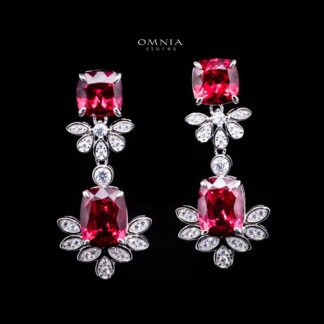 Omnia Miray White and Red Floral Earrings With High Quality Ruby Lab Grown Stones in 925 Silver