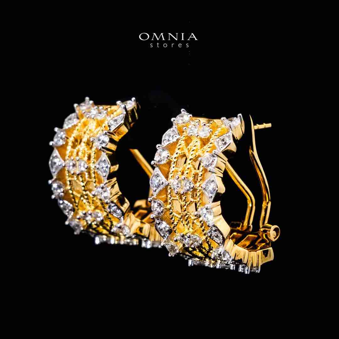 Omnia Naiyah Gold Earrings With High Quality Simulated Diamond Stones In 925 Silver - Image 2