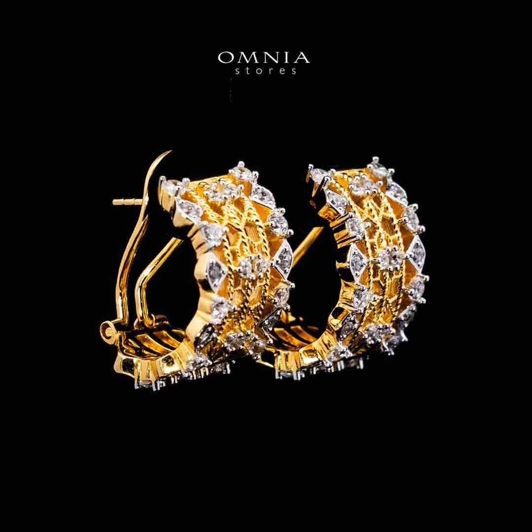 Omnia Naiyah Gold Earrings With High Quality Simulated Diamond Stones In 925 Silver - Image 3