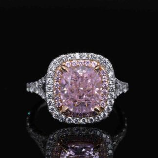 Omnia Zaina White and Pink Cushion Cut Ring With High Quality Certified Lab Crafted Stones In 925 Silver