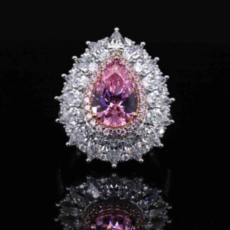 Omnia Inarah White and Pink Pear Cut Ring With High Quality Certified Lab Crafted Stones In 925 Silver