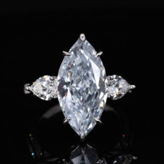 Omnia Afiah White and Sky Blue Marquise Cut Ring With High Quality Certified Lab Crafted Stones In 925 Silver