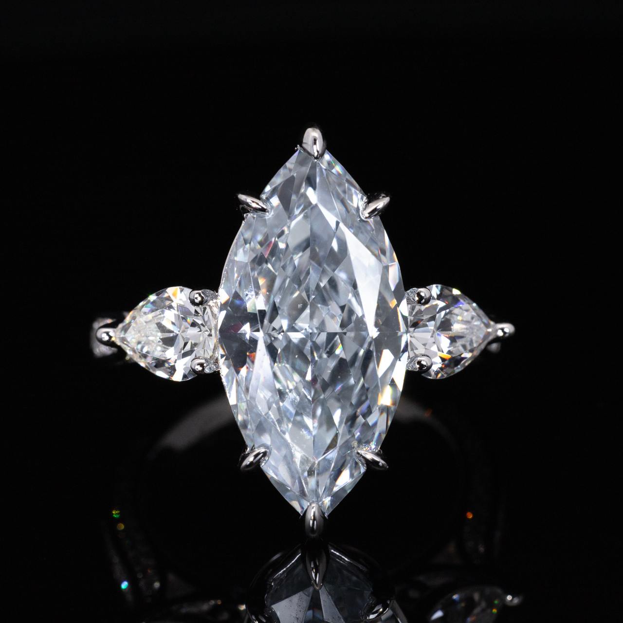 Omnia Afiah White and Sky Blue Marquise Cut Ring With High Quality Certified Lab Crafted Stones In 925 Silver