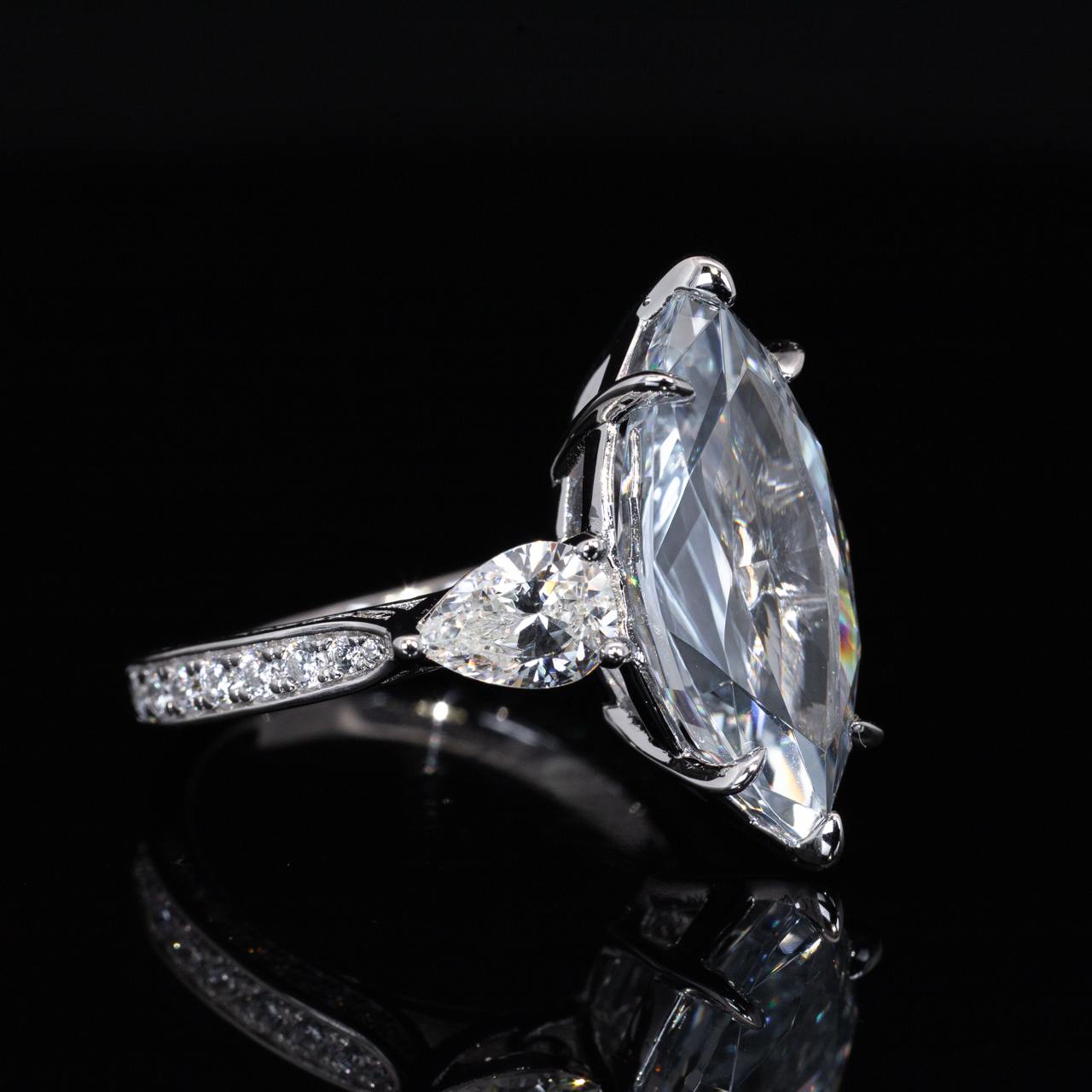 Omnia Afiah White and Sky Blue Marquise Cut Ring With High Quality Certified Lab Crafted Stones In 925 Silver - Image 3