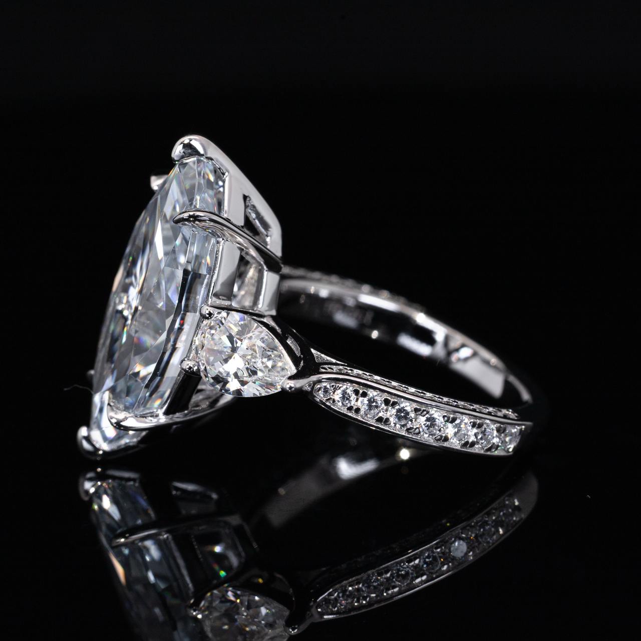 Omnia Afiah White and Sky Blue Marquise Cut Ring With High Quality Certified Lab Crafted Stones In 925 Silver - Image 2