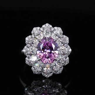 Omnia Nasira White and Pink Floral Ring With High Quality Certified Lab Crafted Stones In 925 Silver