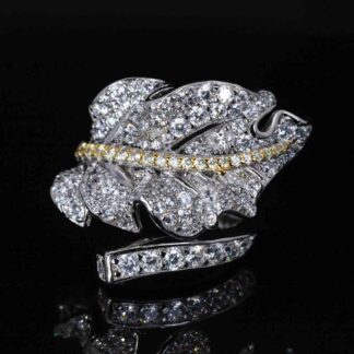 Omnia Ayah White Leaf Ring With High Quality Certified Lab Crafted Stones In 925 Silver