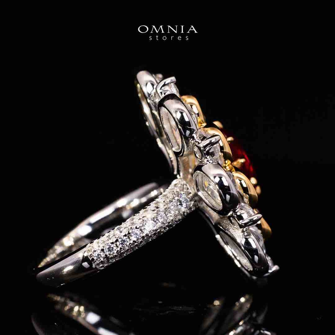 Omnia Alsha White and Gold Floral Ring With High Quality Certified Lab Crafted Stones In 925 Silver - Image 3