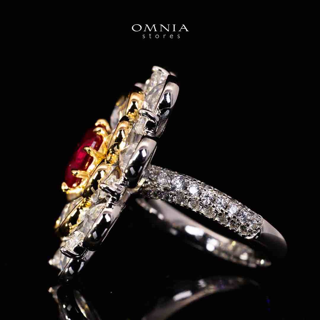 Omnia Alsha White and Gold Floral Ring With High Quality Certified Lab Crafted Stones In 925 Silver - Image 2