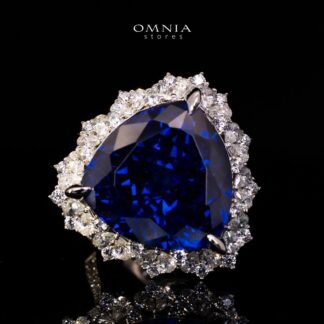 Omnia Roua White and Blue Ring With High Quality Certified Lab Crafted Stones In 925 Silver