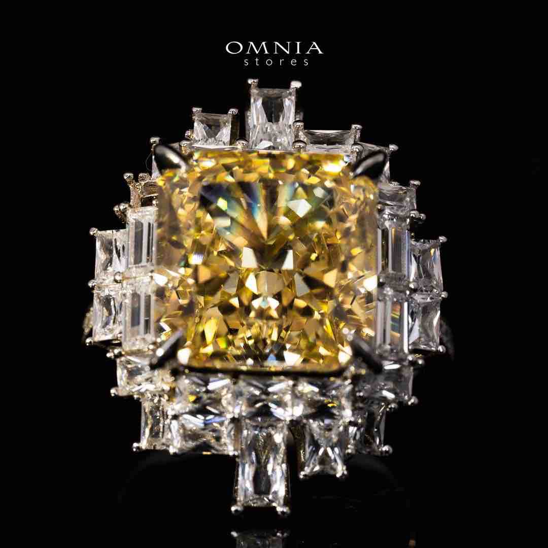 Omnia Taibah White and Yellow Ring With High Quality Certified Lab Crafted Stones In 925 Silver