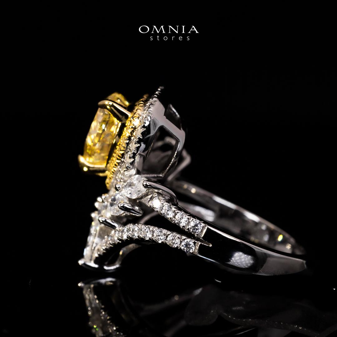 Omnia Sanaf Heart White and Yellow Ring With High Quality Certified Lab Crafted Stones In 925 Silver - Image 2