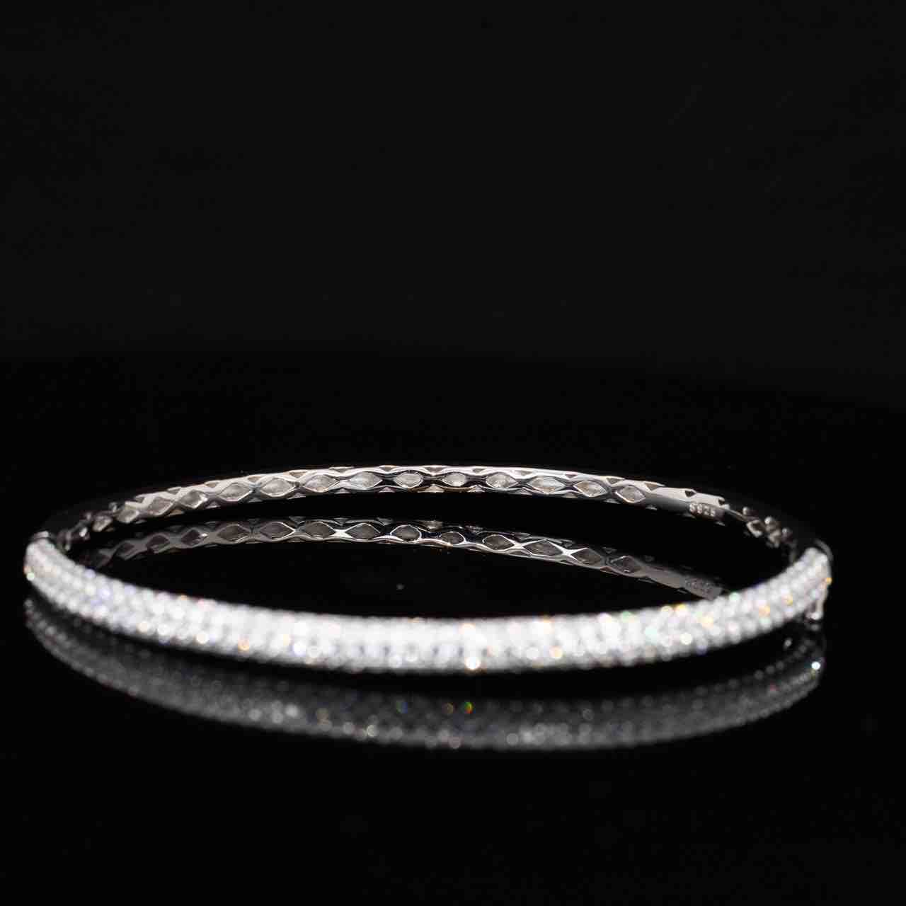 Omnia Zenah White Bangle With High Quality Simulated Diamonds in 925 Silver - Image 2