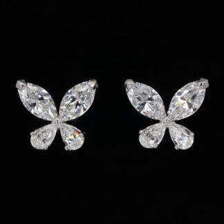 Omnia Ziara White Floral Earrings With High Quality Certified Lab Crafted Stones In 925 Silver