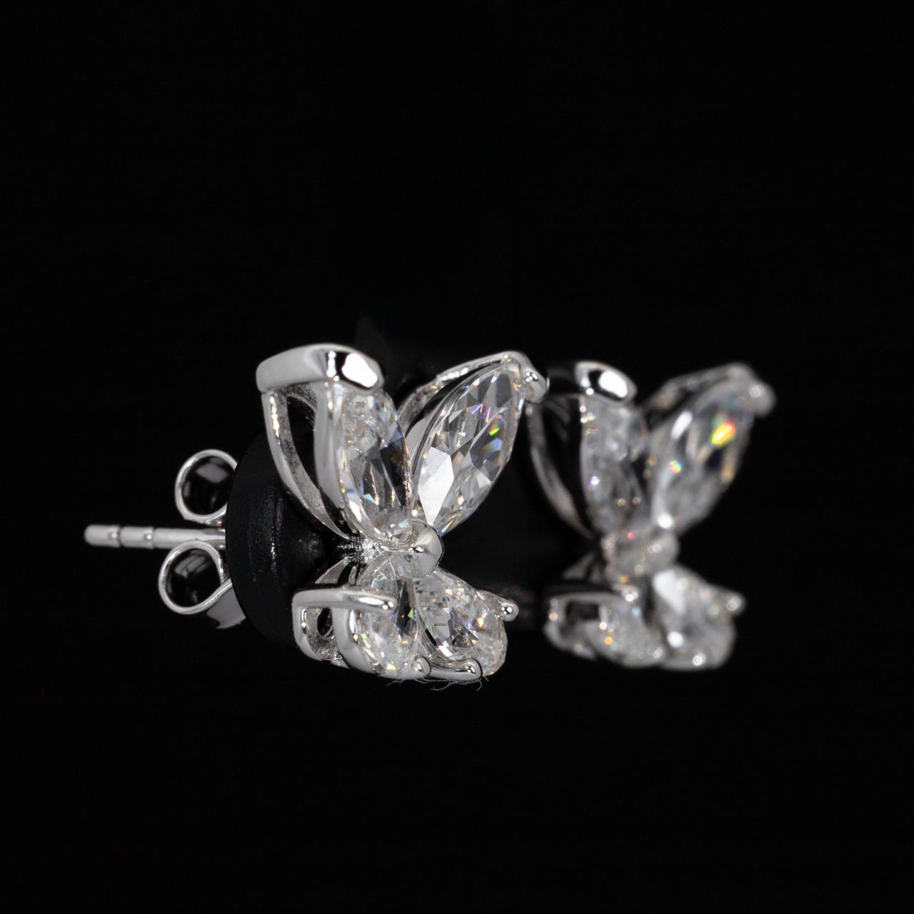 Omnia Ziara White Floral Earrings With High Quality Certified Lab Crafted Stones In 925 Silver - Image 2
