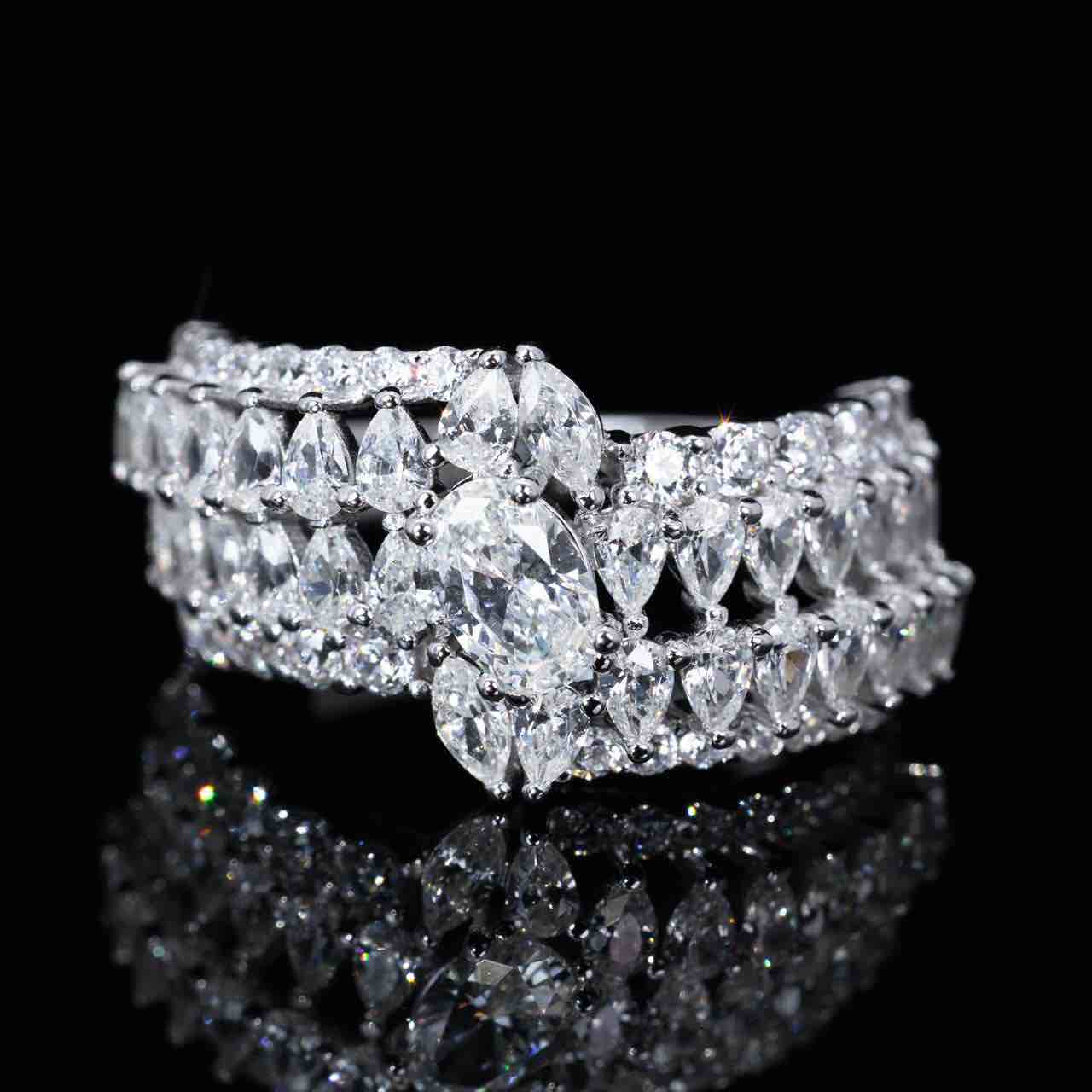 Omnia Rasha White Ring With High Quality Simulated Diamonds In 925 Silver