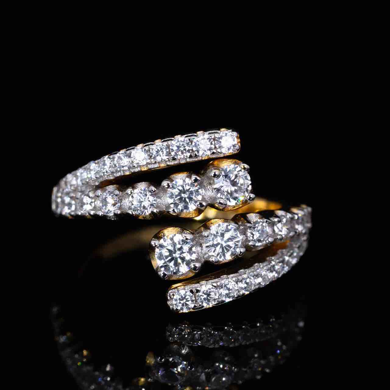 Omnia Alia Gold Ring With High Quality Simulated Diamonds In 925 Silver