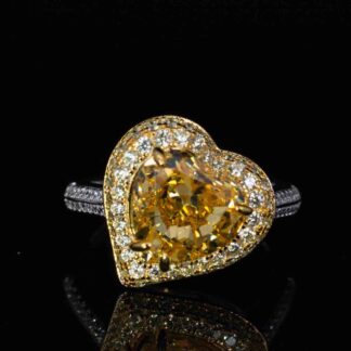 Omnia Ziyah Yellow Heart Ring With High Quality Simulated Diamonds In 925 Silver