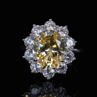 Omnia Tamar Yellow Ring With High Quality Simulated Diamonds In 925 Silver