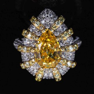 Omnia Zaila Yellow Ring With High Quality Simulated Diamonds In 925 Silver