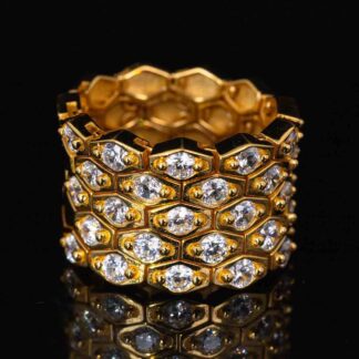 Omnia Kalila Gold Ring With High Quality Simulated Diamonds In 925 Silver