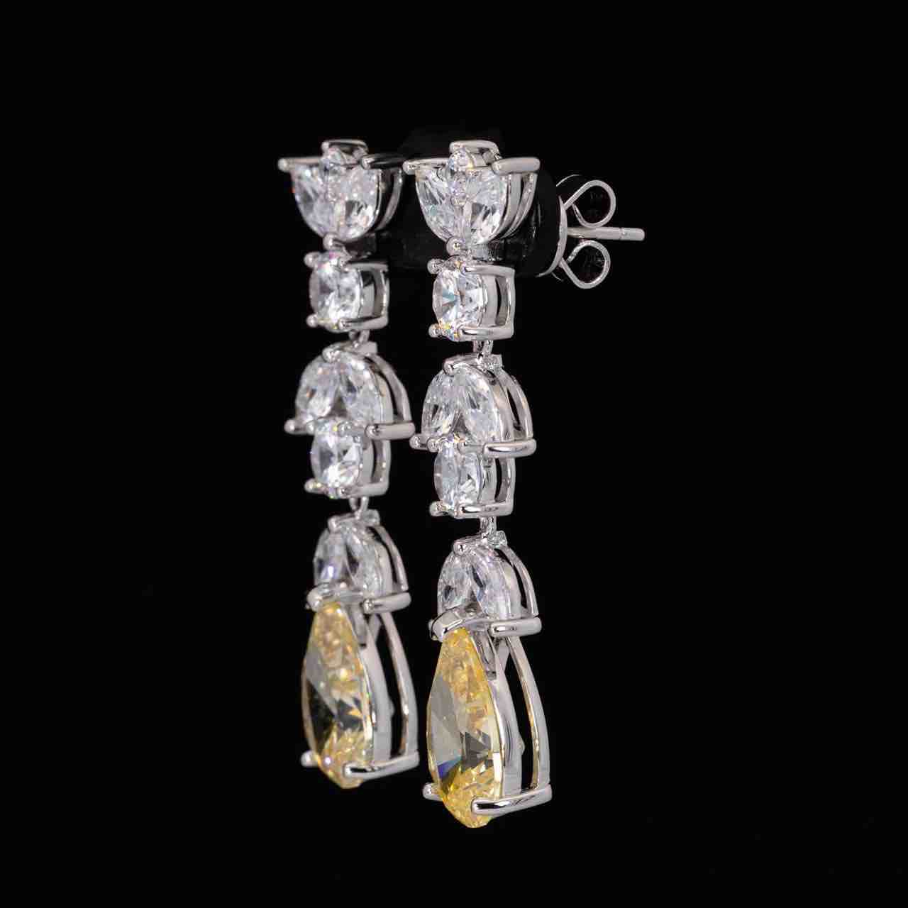 Omnia Dia White and Yellow Drop Earrings With High Quality Simulated Diamonds In 925 Silver - Image 2
