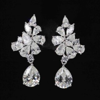 Omnia Deema White Leaf Design Earrings With High Quality Simulated Diamonds In 925 Silver