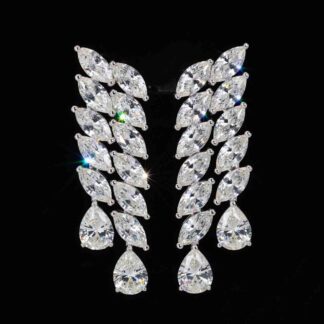 Omnia Maleeha White Drop Earrings With High Quality Simulated Diamonds In 925 Silver