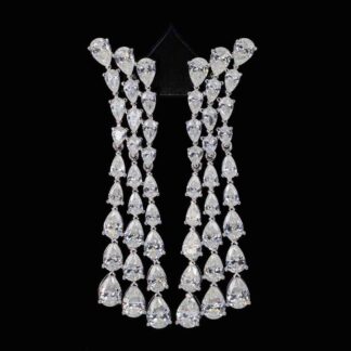 Omnia Enas White Drop Earrings With High Quality Simulated Diamonds In 925 Silver