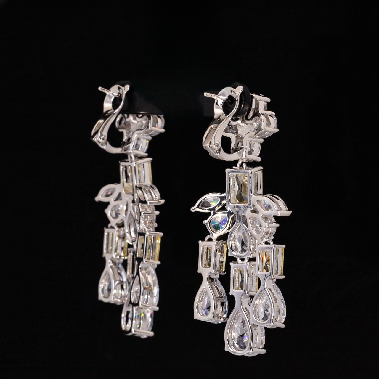Omnia Ranim White and Yellow Floral Drop Earrings With High Quality Simulated Diamonds In 925 Silver - Image 2