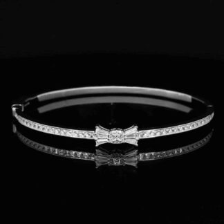 Omnia Faria White Bangle With High Quality Simulated Diamonds In 925 Silver