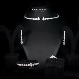 Omnia Mila Luxury White Choker Bridal Full Set in High Quality Zircon Stone Rhodium Plated
