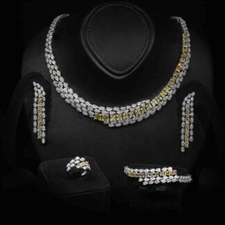 Omnia Trinity Yellow Luxury Bridal Full Set in High Quality Zircon Stone in Rhodium Plated