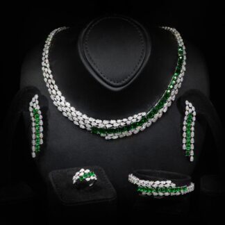 Omnia Trinity Green Luxury Bridal Full Set in High Quality Zircon Stone in Rhodium Plated