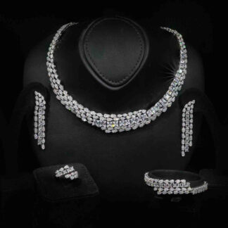 Omnia Trinity White Luxury Bridal Full Set in High Quality Zircon Stone in Rhodium Plated