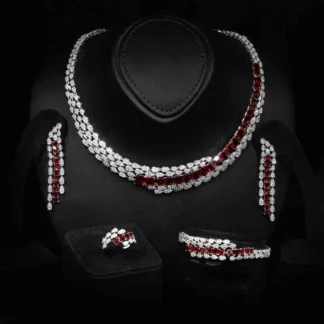 Omnia Trinity Red Luxury Bridal Full Set in High Quality Zircon Stone in Rhodium Plated