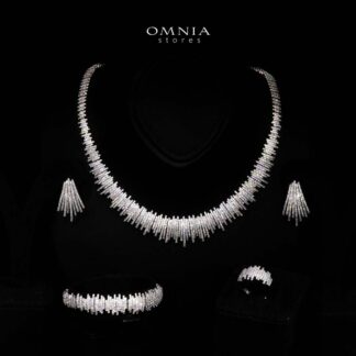 Omnia Melissa White Luxury Bridal Full Set in High Quality Rhodium Plated Zircon Stones