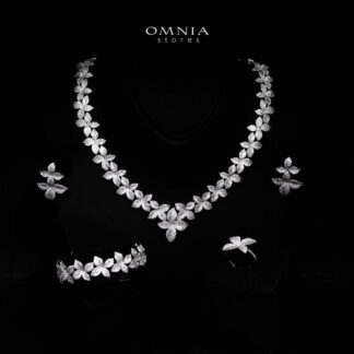 Omnia Laura White Luxury Bridal Full Set in High Quality Rhodium Plated Zircon Stones