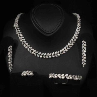 Omnia Emmy White Pearl Luxury Bridal Full Set in High Quality Rhodium Plated Zircon Stones