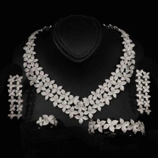 Omnia Nellie White Pearl Luxury Bridal Full Set in High Quality Rhodium Plated Zircon Stones