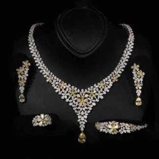Omnia Karla Yellow Luxury Bridal Full Set in High Quality Rhodium Plated Zircon Stones