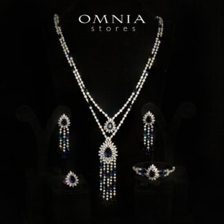 Omnia Alena Luxury Blue Bridal Long Chain Full Set in High Quality Zircon Stone Rhodium Plated