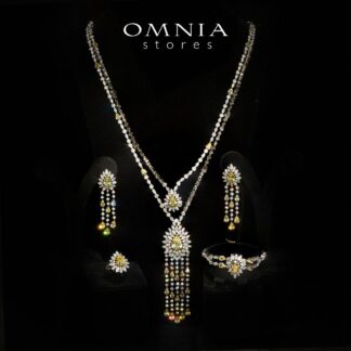 Omnia Alena Luxury Yellow Bridal Long Chain Full Set in High Quality Zircon Stone Rhodium Plated