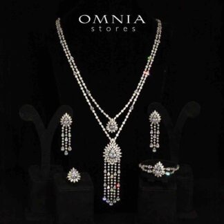 Omnia Alena Luxury White Bridal Long Chain Full Set in High Quality Zircon Stone Rhodium Plated