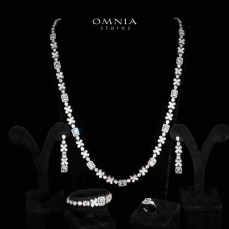 Omnia Reyna White Luxury Bridal Long Chain Full Set in High Quality Zircon Stone Rhodium Plated