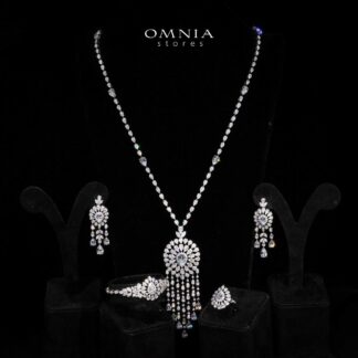 Omnia Lisa White Luxury Bridal Long Chain Full Set in High Quality Zircon Stone Rhodium Plated