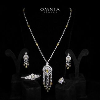 Omnia Lisa Yellow Luxury Bridal Long Chain Full Set in High Quality Zircon Stone Rhodium Plated