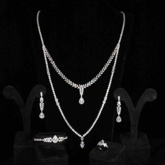 Omnia Miley White Luxury Bridal Long Chain Full Set in High Quality Zircon Stone Rhodium Plated