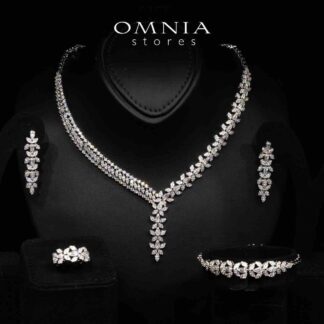 Omnia Zoie White Luxury Bridal Full Set in High Quality Rhodium Plated Zircon Stones