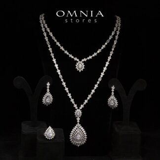 Omnia Keyla White Luxury Bridal Long Chain Full Set in High Quality Zircon Stone Rhodium Plated